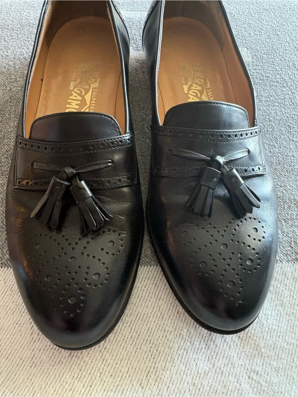 Salvatore Ferragamo Black Leather Tassel Loafers Shoes Men’s 9.5 D